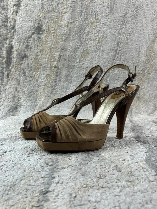 Bimba Y Lola Womens brown leather slingback platform sandals heel Size 39EU